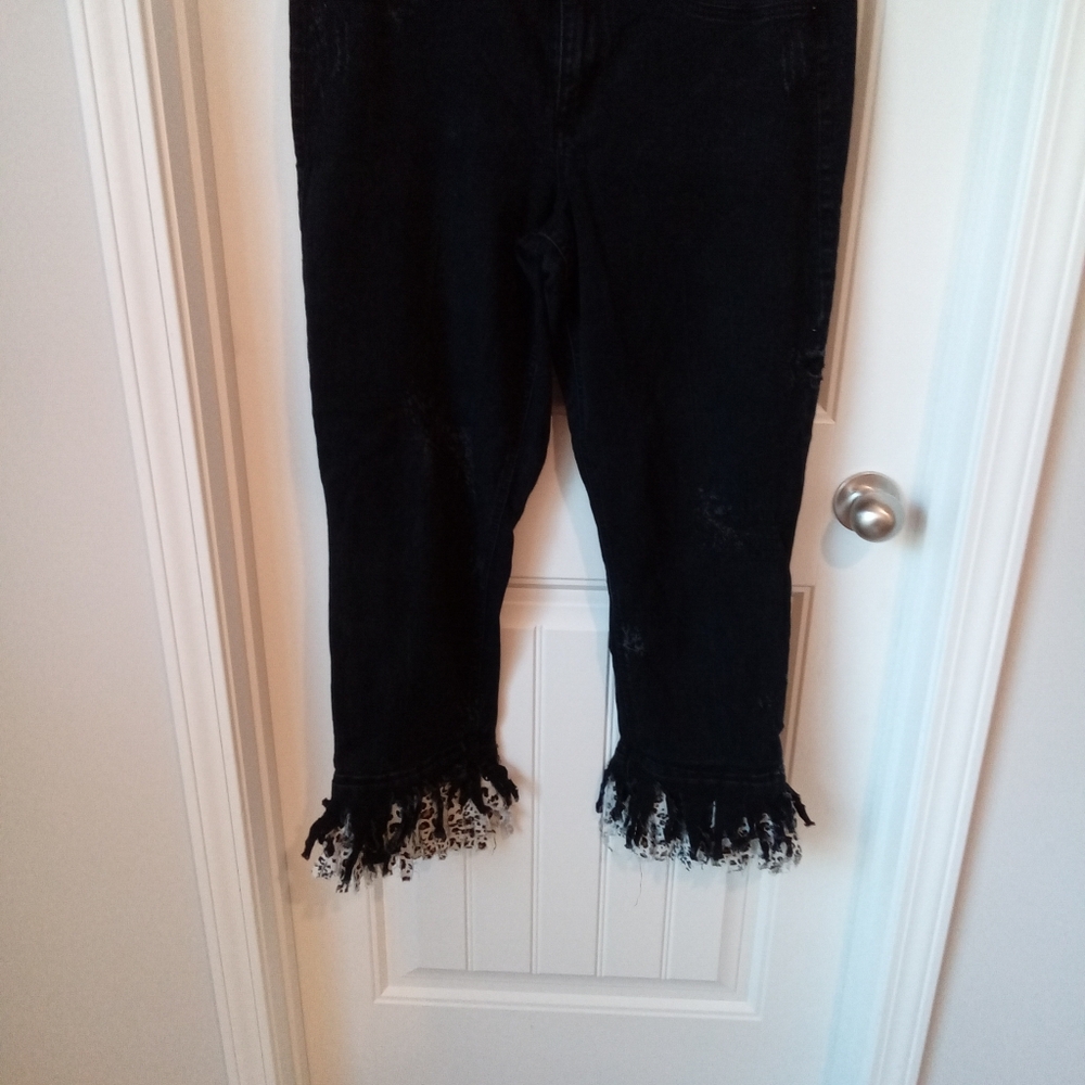 Upcycled Fade to Blue Plus Size 16 Frayed Cheetah Bottom